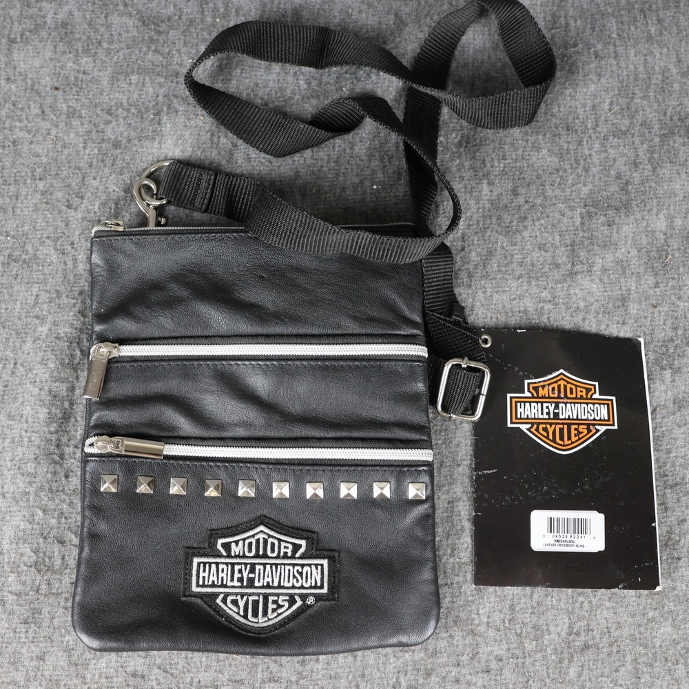 Harley-Davidson Womens Black Leather Studded Crossbody Sling Bag 98224